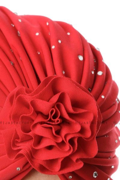 Shereen - Rot Crepe Chiffon Turban - Sehr-i Sal