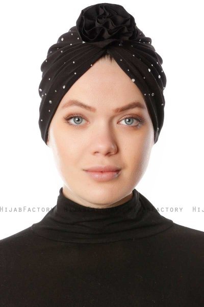 Shereen - Schwarz Crepe Chiffon Turban - Sehr-i Sal