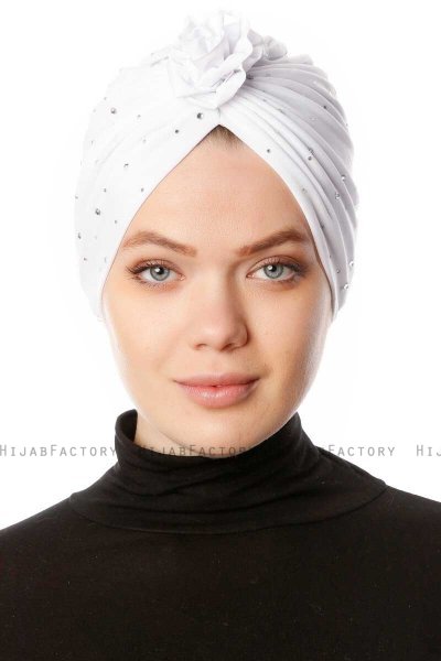 Shereen - Weiß Crepe Chiffon Turban - Sehr-i Sal