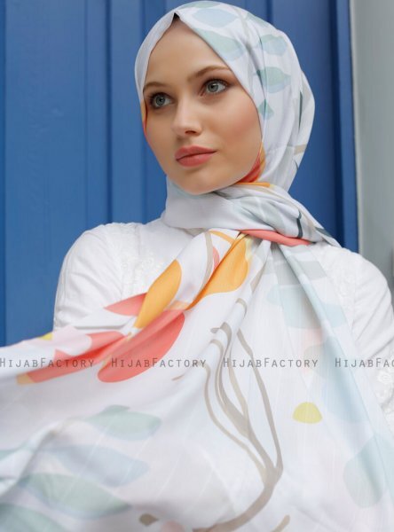 Yumna - Weiß Gemustertes Hijab