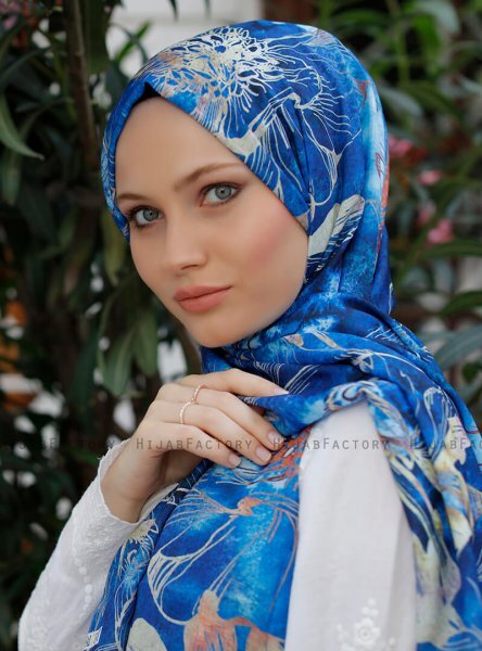 Yumna - Navy Blau Gemustertes Hijab