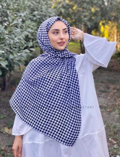 Soheila - Schwarz & Weiß Gemustert Baumwolle Hijab