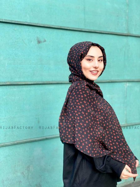 Tahia - Schwarz Gemustert Crepe Hijab - Mirach