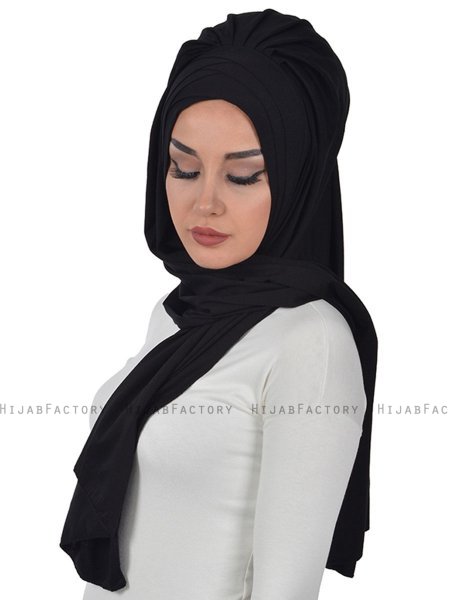 Tamara - Schwarz Baumwolle Praktisch Hijab