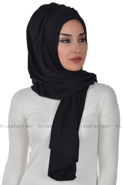 Tamara - Schwarz Baumwolle Praktisch Hijab