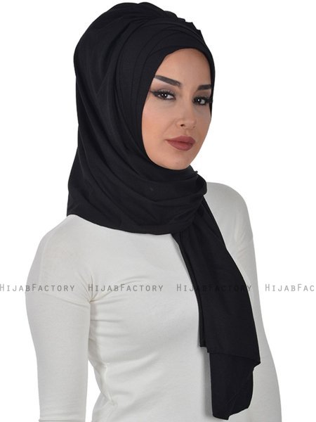 Tamara - Schwarz Baumwolle Praktisch Hijab
