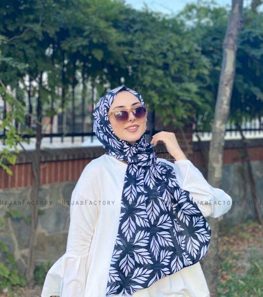 Tanaz - Schwarz Gemustert Baumwolle Hijab
