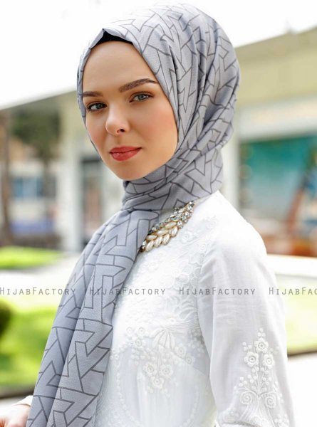 Tharaa - Grau Gemustertes Hijab - Sal Evi