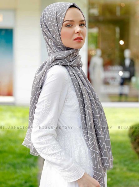 Tharaa - Dunkelgrau Gemustertes Hijab - Sal Evi