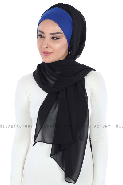 Vera - Blau & Schwarz Praktisch Chiffon Hijab
