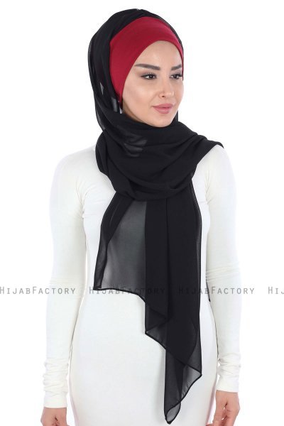 Vera - Bordeaux & Schwarz Praktisch Chiffon Hijab