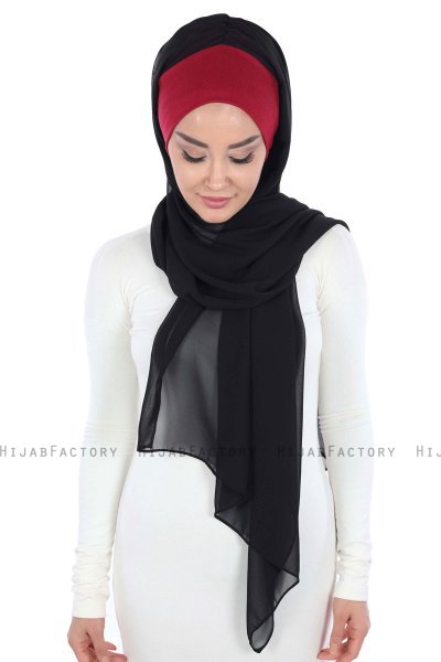 Vera - Bordeaux & Schwarz Praktisch Chiffon Hijab