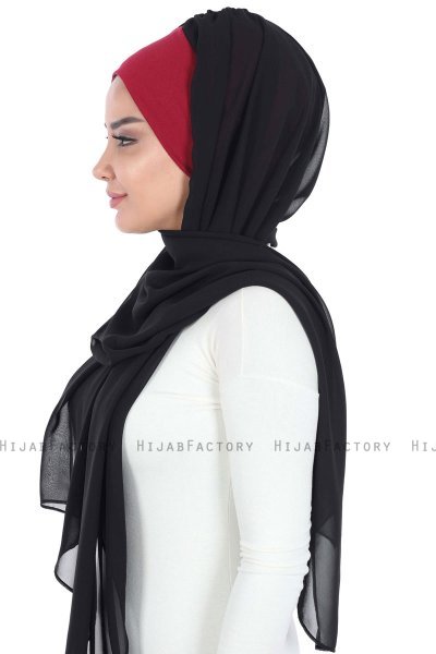 Vera - Bordeaux & Schwarz Praktisch Chiffon Hijab