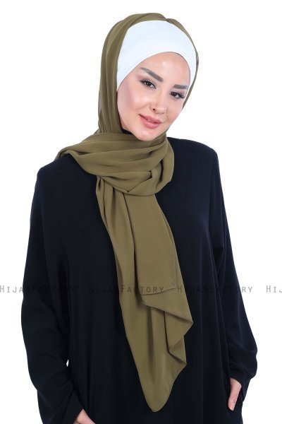 Vera - Creme & Khaki Praktisch Chiffon Hijab