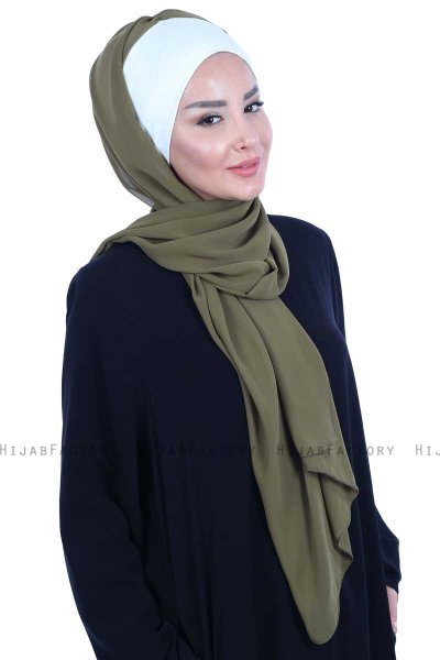 Vera - Creme & Khaki Praktisch Chiffon Hijab