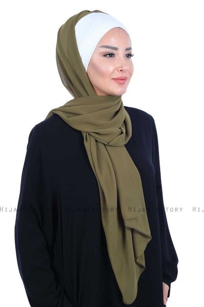 Vera - Creme & Khaki Praktisch Chiffon Hijab