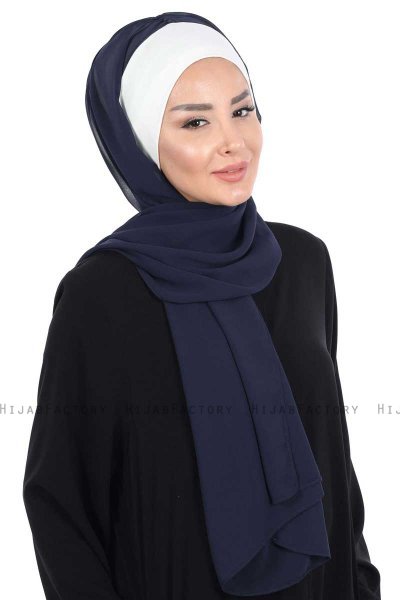 Vera - Creme & Navy Blau Praktisch Chiffon Hijab