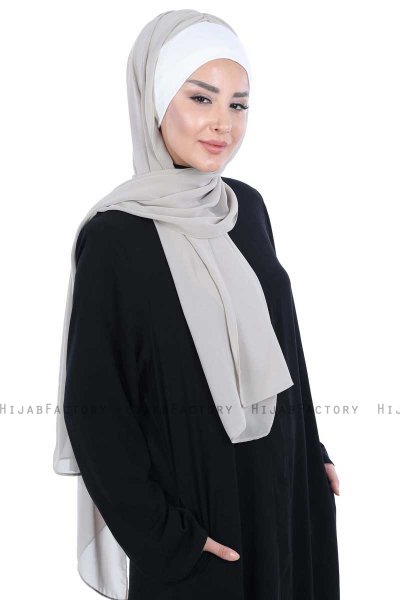 Vera - Creme & Taupe Praktisch Chiffon Hijab