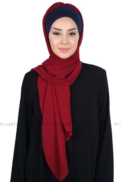 Vera - Navy Blau & Bordeaux Praktisch Chiffon Hijab