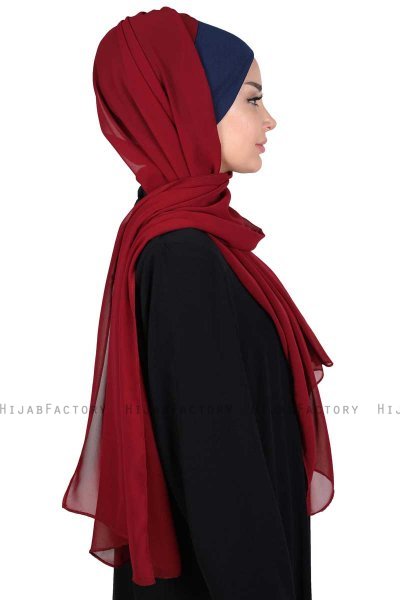 Vera - Navy Blau & Bordeaux Praktisch Chiffon Hijab
