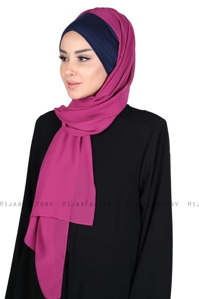 Vera - Navy Blau & Fuchsie Praktisch Chiffon Hijab