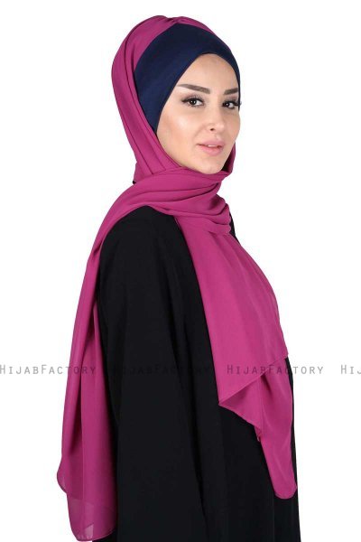 Vera - Navy Blau & Fuchsie Praktisch Chiffon Hijab