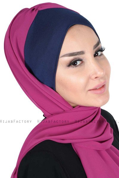 Vera - Navy Blau & Fuchsie Praktisch Chiffon Hijab