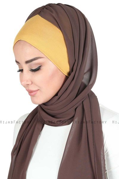 Vera - Senf & Braun Praktisch Chiffon Hijab