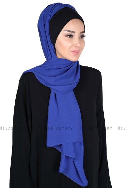 Vera - Schwarz & Blau Praktisch Chiffon Hijab