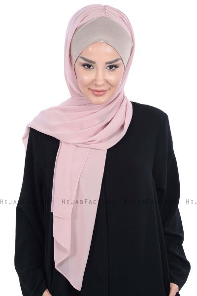 Vera - Taupe & Altrosa Praktisch Chiffon Hijab