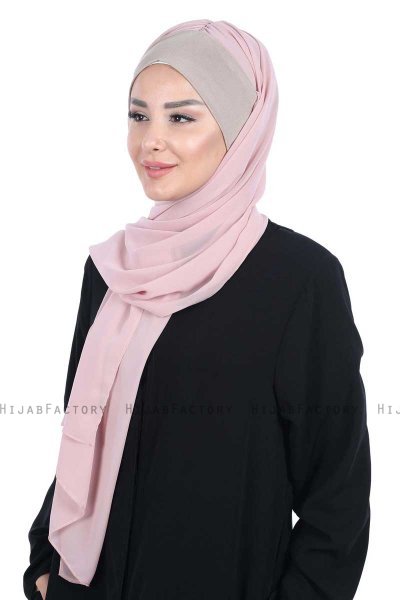 Vera - Taupe & Altrosa Praktisch Chiffon Hijab
