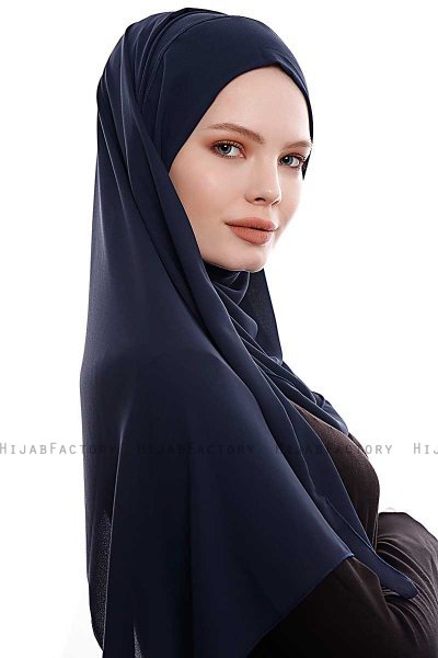 Yara - Navy Blau Praktisch Fertig Crepe Hijab