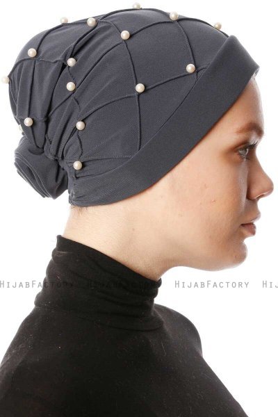 Yaren - Anthrazit Crepe Chiffon Turban - Sehr-i Sal