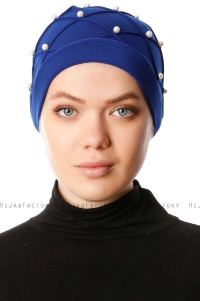 Yaren - Blau Crepe Chiffon Turban - Sehr-i Sal