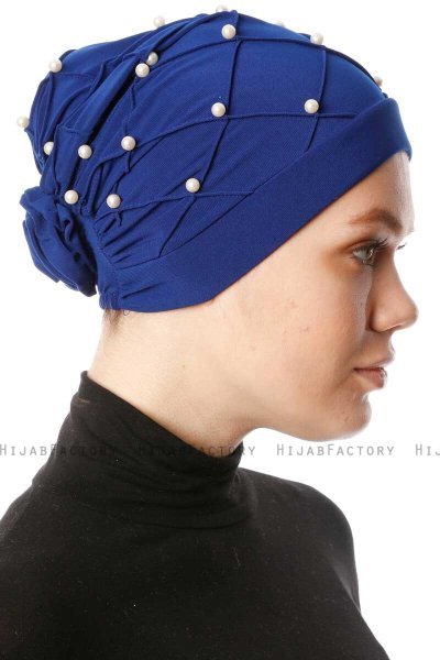 Yaren - Blau Crepe Chiffon Turban - Sehr-i Sal