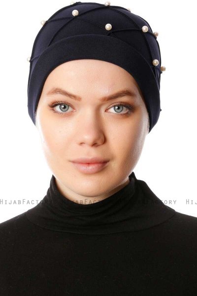Yaren - Navy Blau Crepe Chiffon Turban - Sehr-i Sal