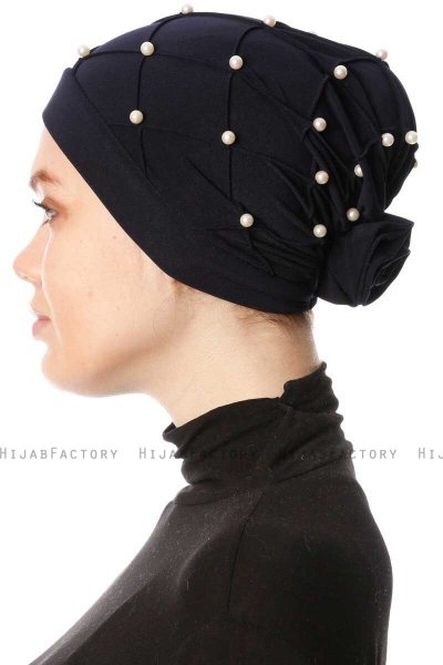 Yaren - Navy Blau Crepe Chiffon Turban - Sehr-i Sal