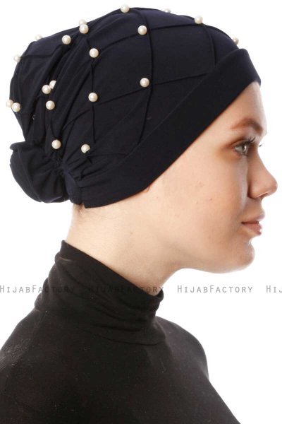 Yaren - Navy Blau Crepe Chiffon Turban - Sehr-i Sal