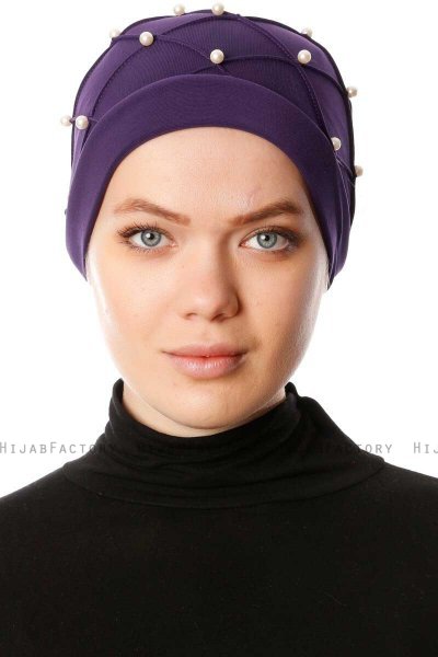 Yaren - Dunkelviolett Crepe Chiffon Turban - Sehr-i Sal