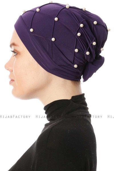 Yaren - Dunkelviolett Crepe Chiffon Turban - Sehr-i Sal
