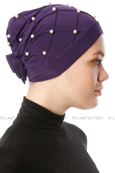 Yaren - Dunkelviolett Crepe Chiffon Turban - Sehr-i Sal