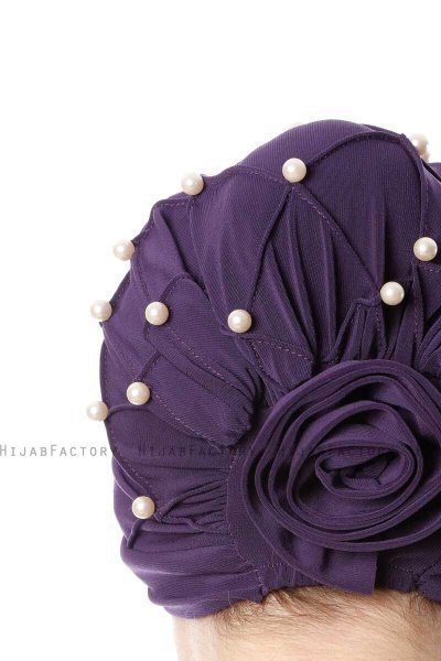 Yaren - Dunkelviolett Crepe Chiffon Turban - Sehr-i Sal