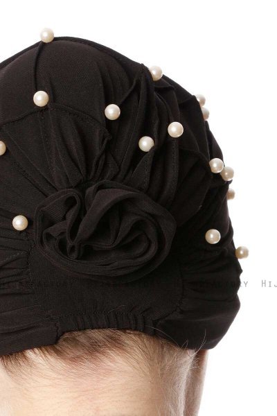 Yaren - Schwarz Crepe Chiffon Turban - Sehr-i Sal