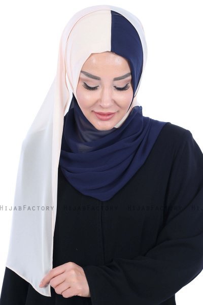 Ylva - Beige & Navy Blau Praktisch Chiffon Hijab