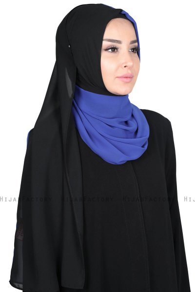 Ylva - Blau & Schwarz Praktisch Chiffon Hijab