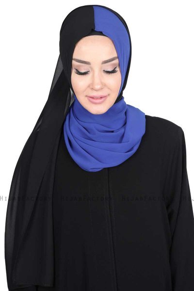 Ylva - Blau & Schwarz Praktisch Chiffon Hijab