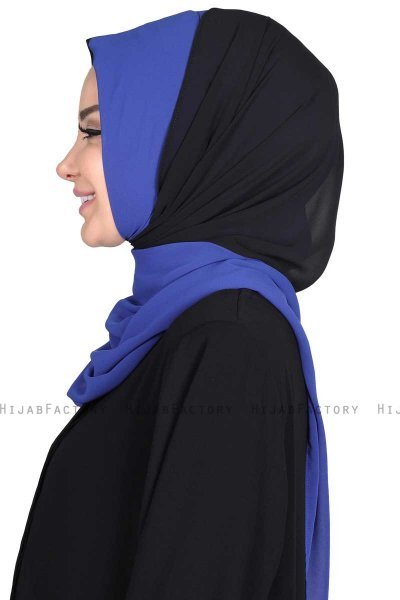 Ylva - Blau & Schwarz Praktisch Chiffon Hijab