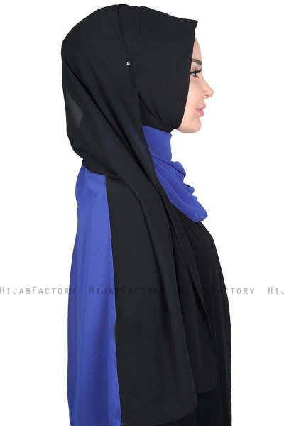 Ylva - Blau & Schwarz Praktisch Chiffon Hijab