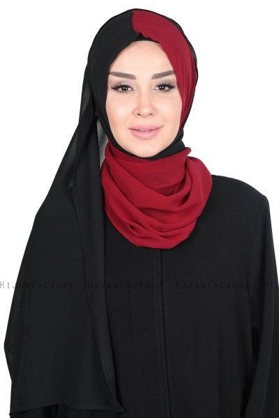 Ylva - Bordeaux & Schwarz Praktisch Chiffon Hijab