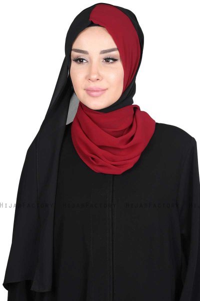 Ylva - Bordeaux & Schwarz Praktisch Chiffon Hijab